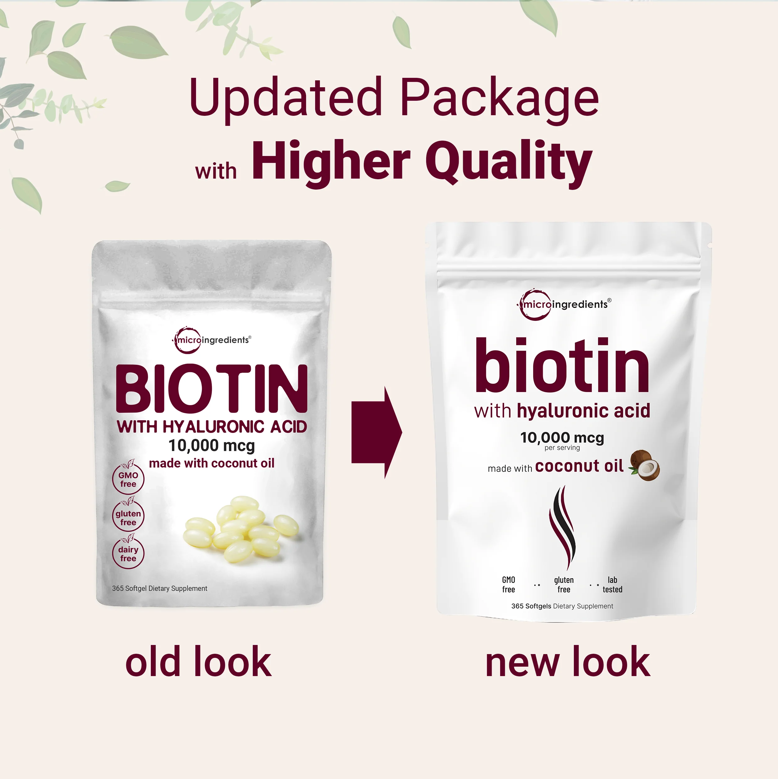 Micro Ingredients Biotin with Hyaluronic Acid Softgel, 365 counts - Image 4