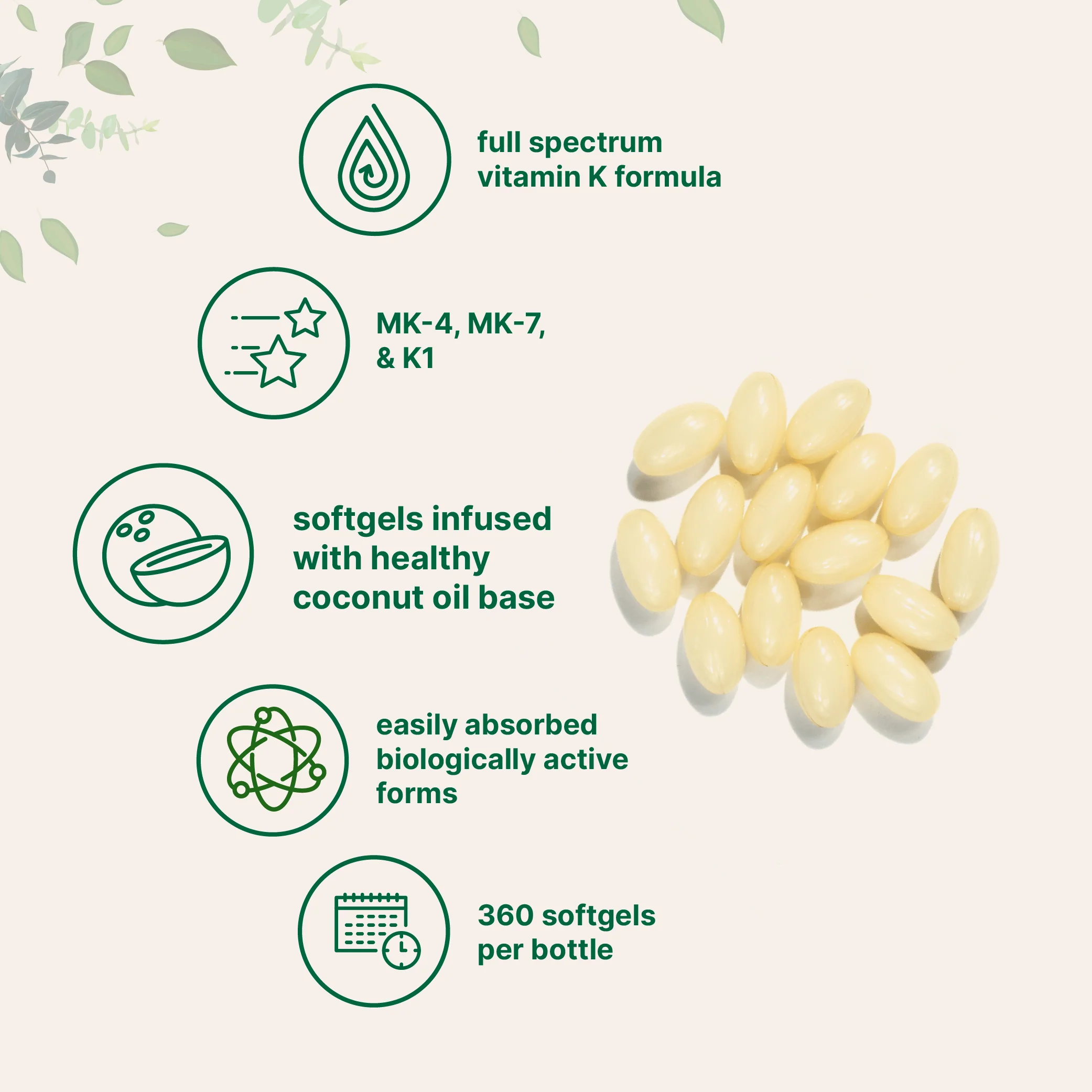 Micro Ingredients Vitamin K2 MK-4 + MK-7 & K1 Supplement, 360 Softgles with Coconut Oil - Image 3