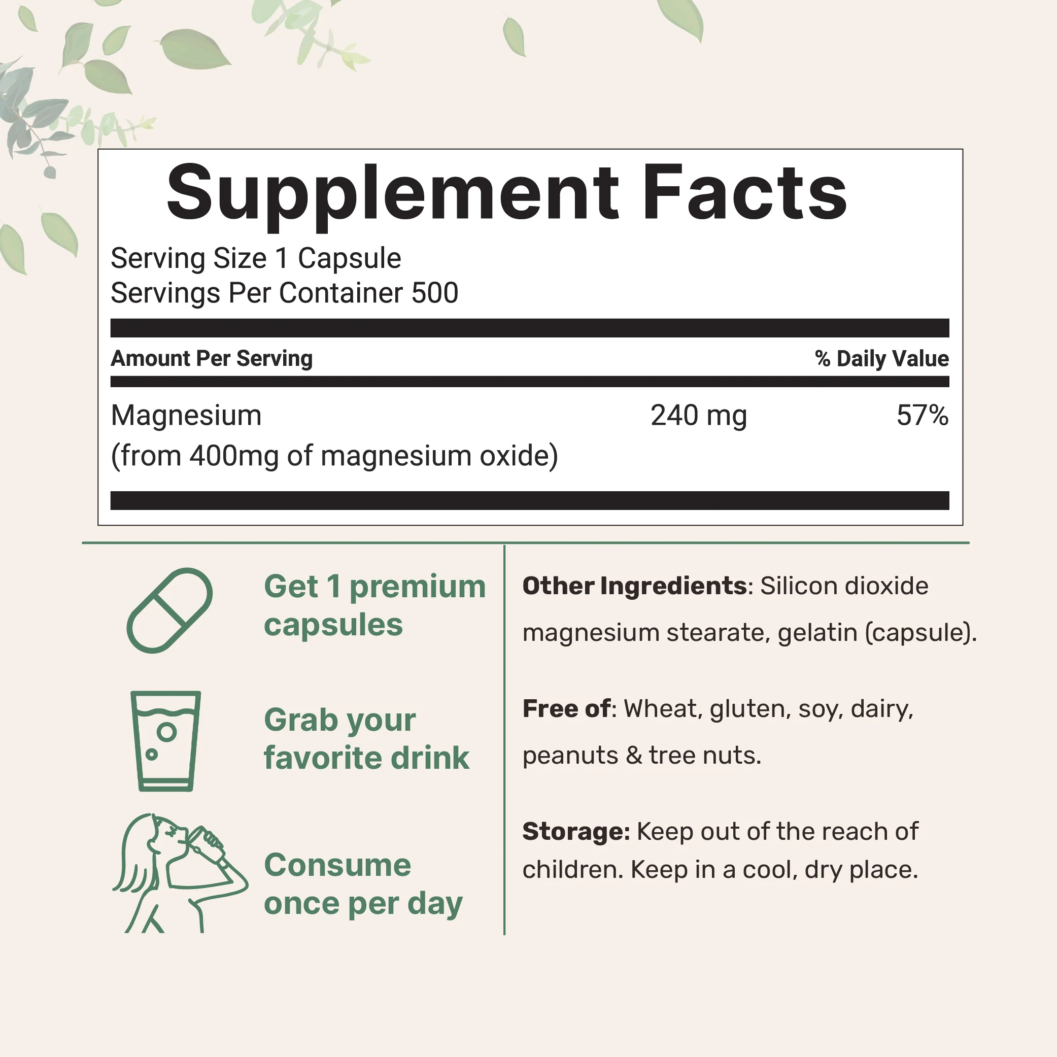 Micro Ingredients Magnesium Oxide 400mg, 500 Capsules - Image 3