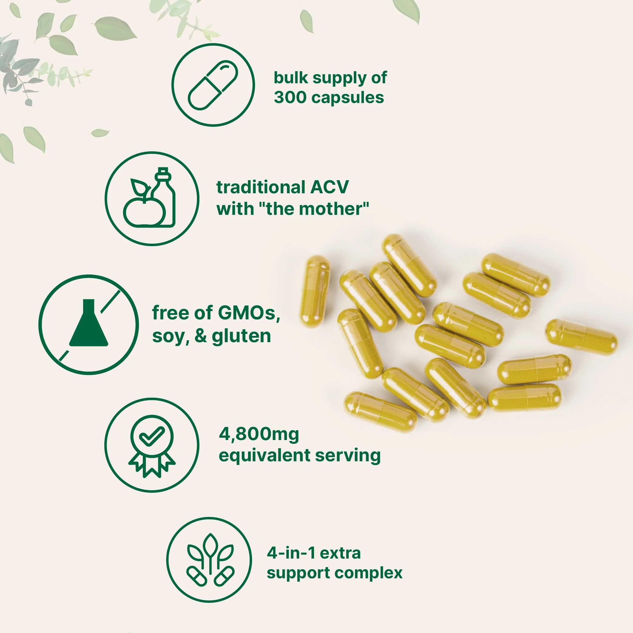 Micro Ingredients Apple Cider Vinegar with The Mother 4,800mg Per Serving, 300 Capsules - Image 3