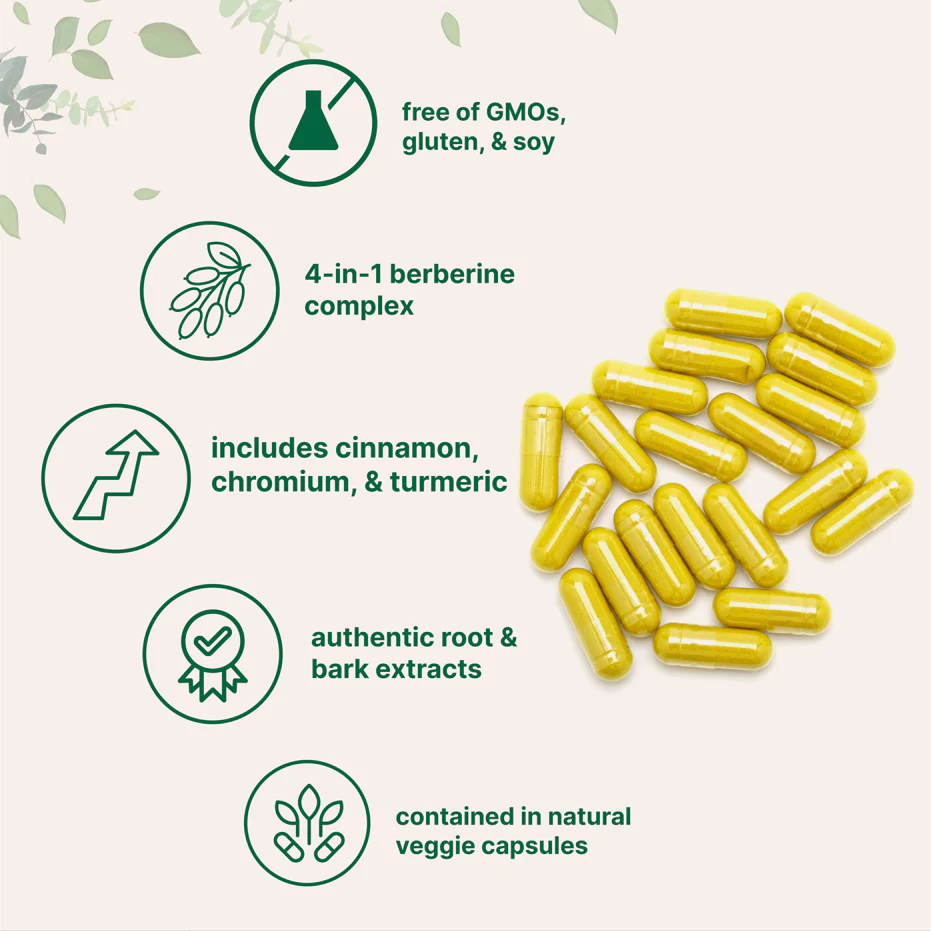 Berberine with Ceylon Cinnamon, Chromium, & Turmeric, 240 Vegetarian Capsules - Image 3