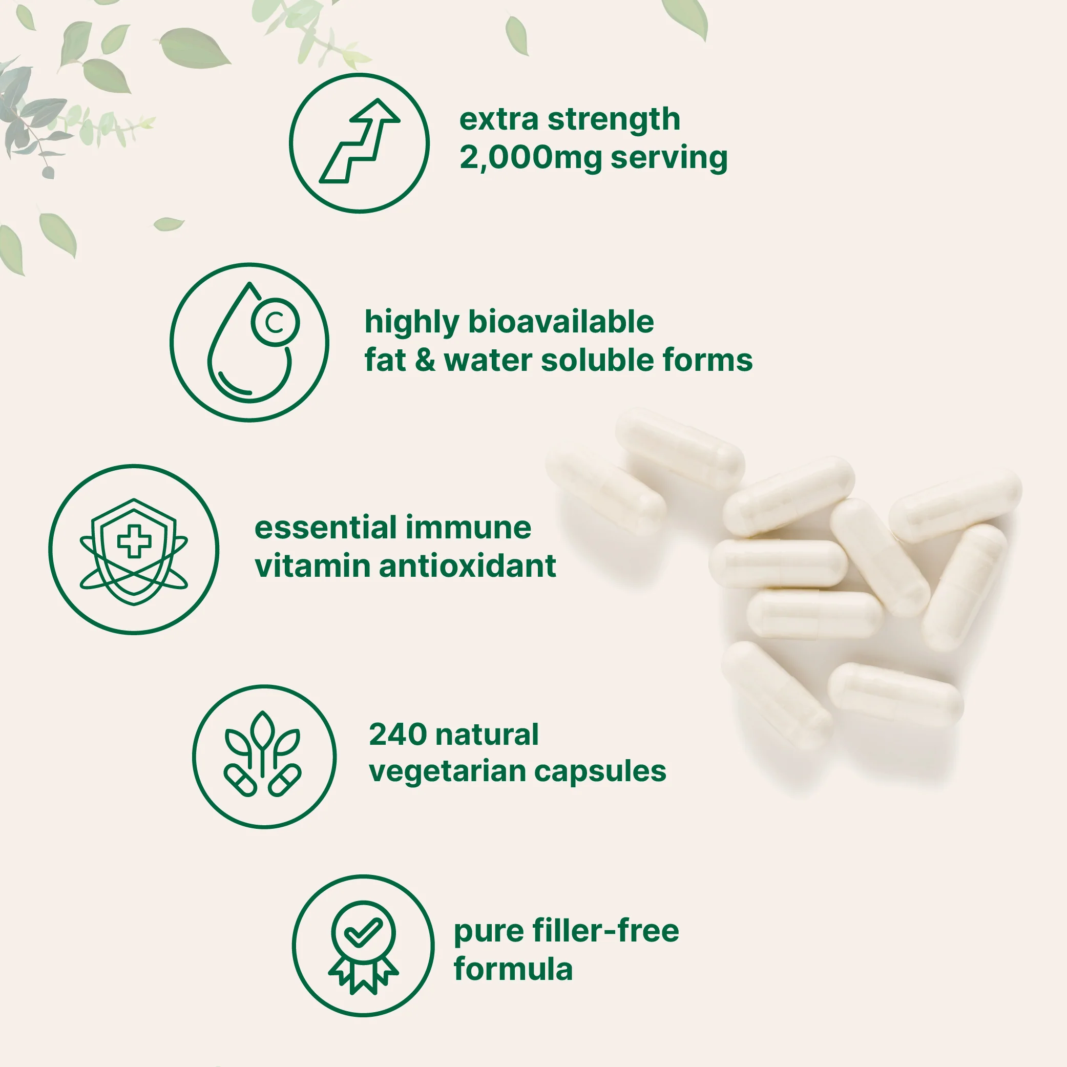 Micro Ingredients Pure Vitamin C 2,000mg, 240 Veggie Capsules - Image 3