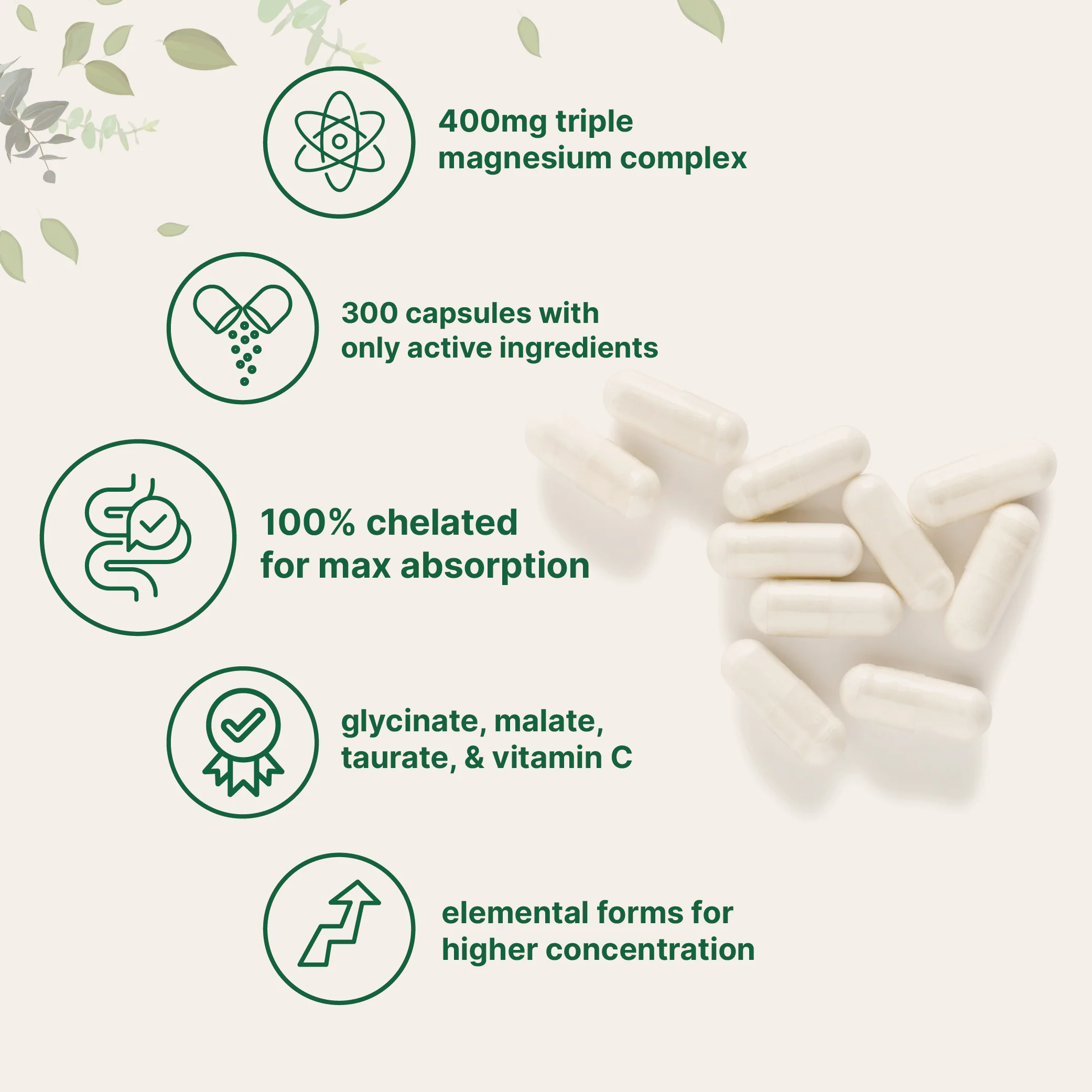 Micro Ingredients Triple Magnesium Complex 400mg Per Serving, 300 Capsules - Image 3