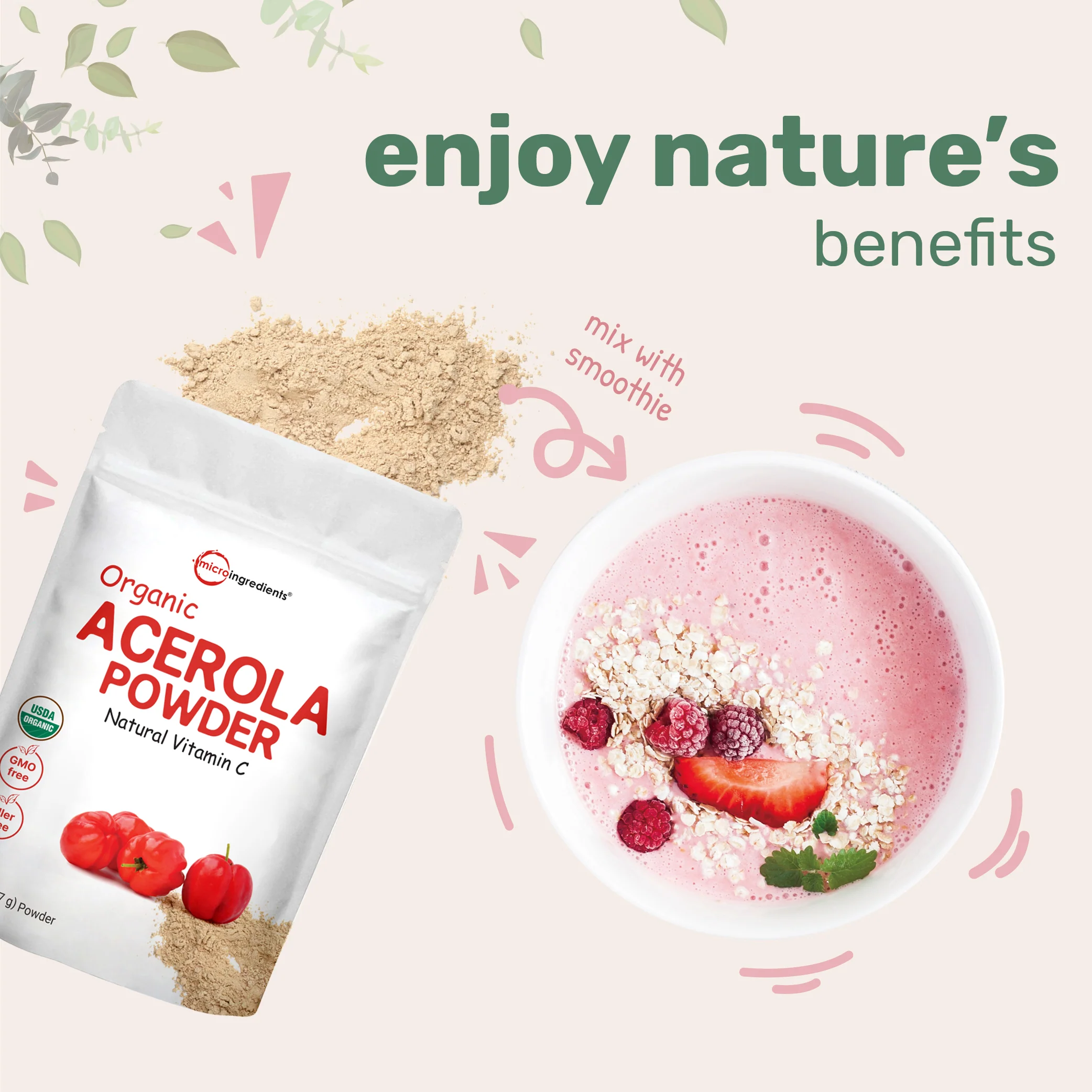 Micro Ingredients Organic Acerola Cherry Powder, 8oz - Image 7