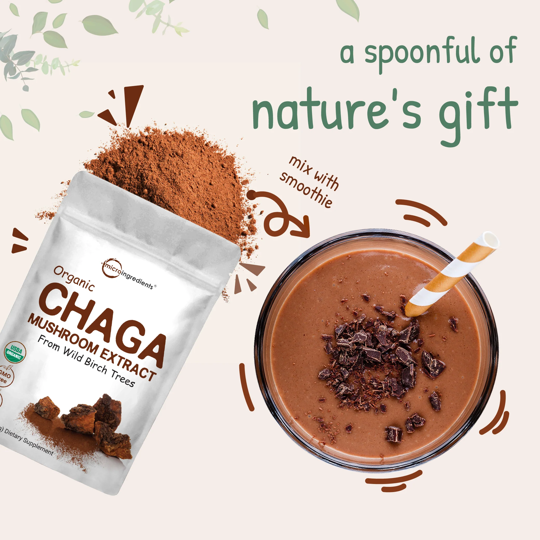 Micro Ingredients Organic Chaga Mushroom Extract 100:1 Powder, 10 Ounce - Image 5