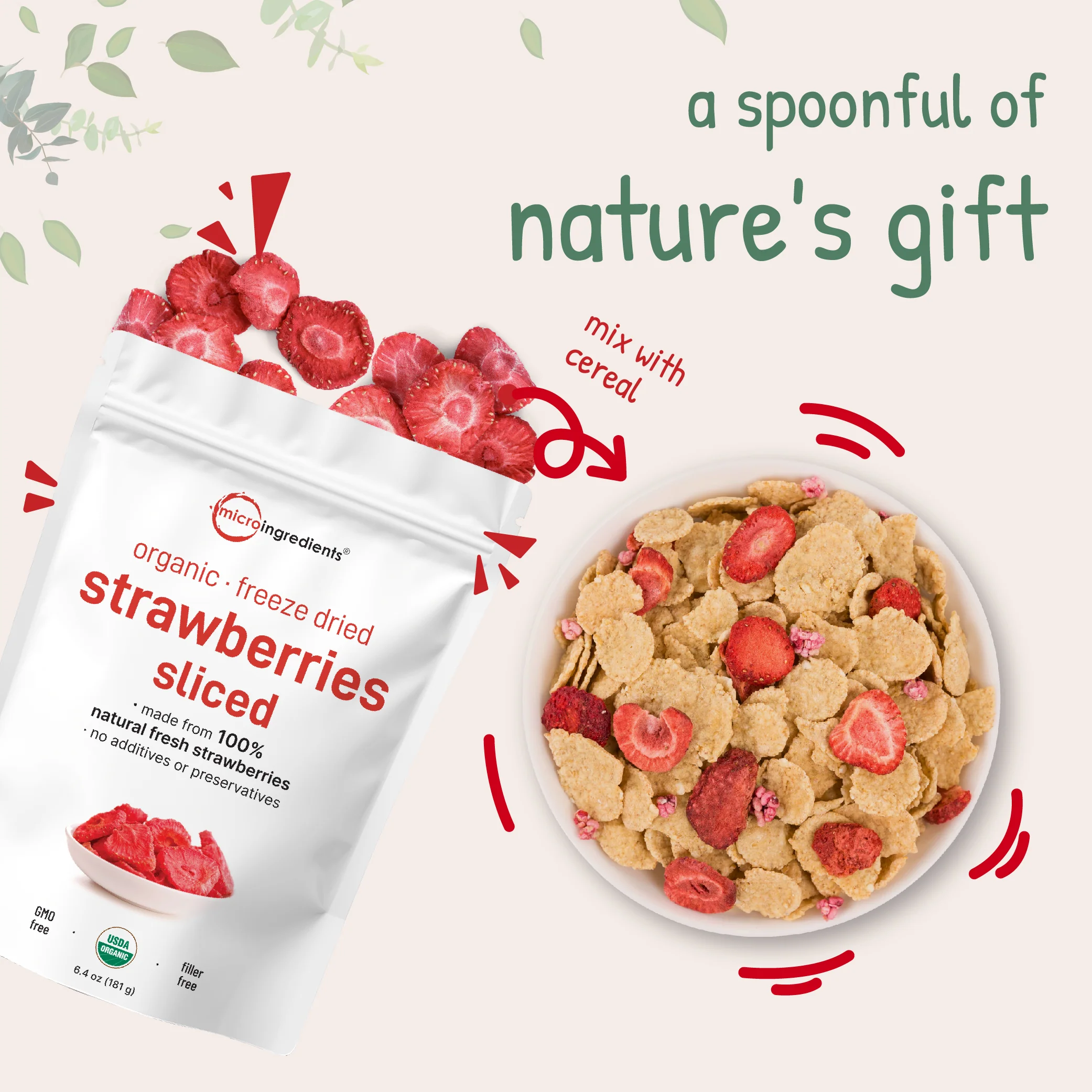 Micro Ingredients Organic Freeze Dried Strawberries Sliced, 6.4oz - Image 5