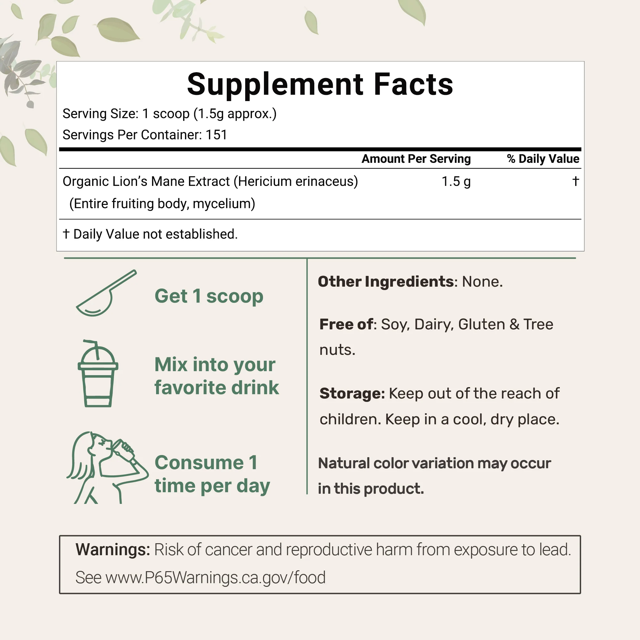 Micro Ingredients Organic Lions Mane Mushroom Supplement Powder - Image 4