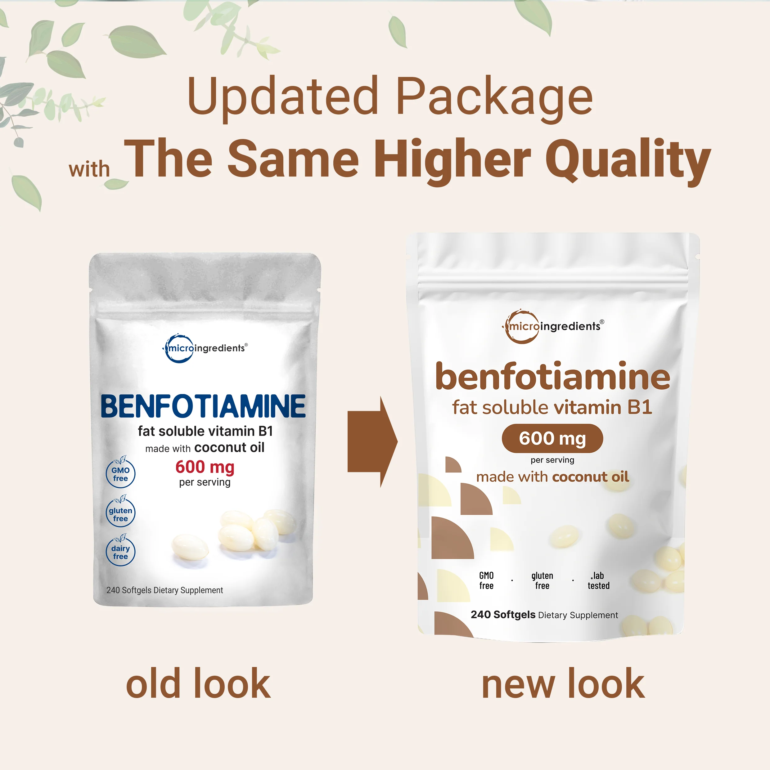 Micro Ingredients Vitamin B1 Benfotiamine, 240 Coconut Oil Softgels - Image 3
