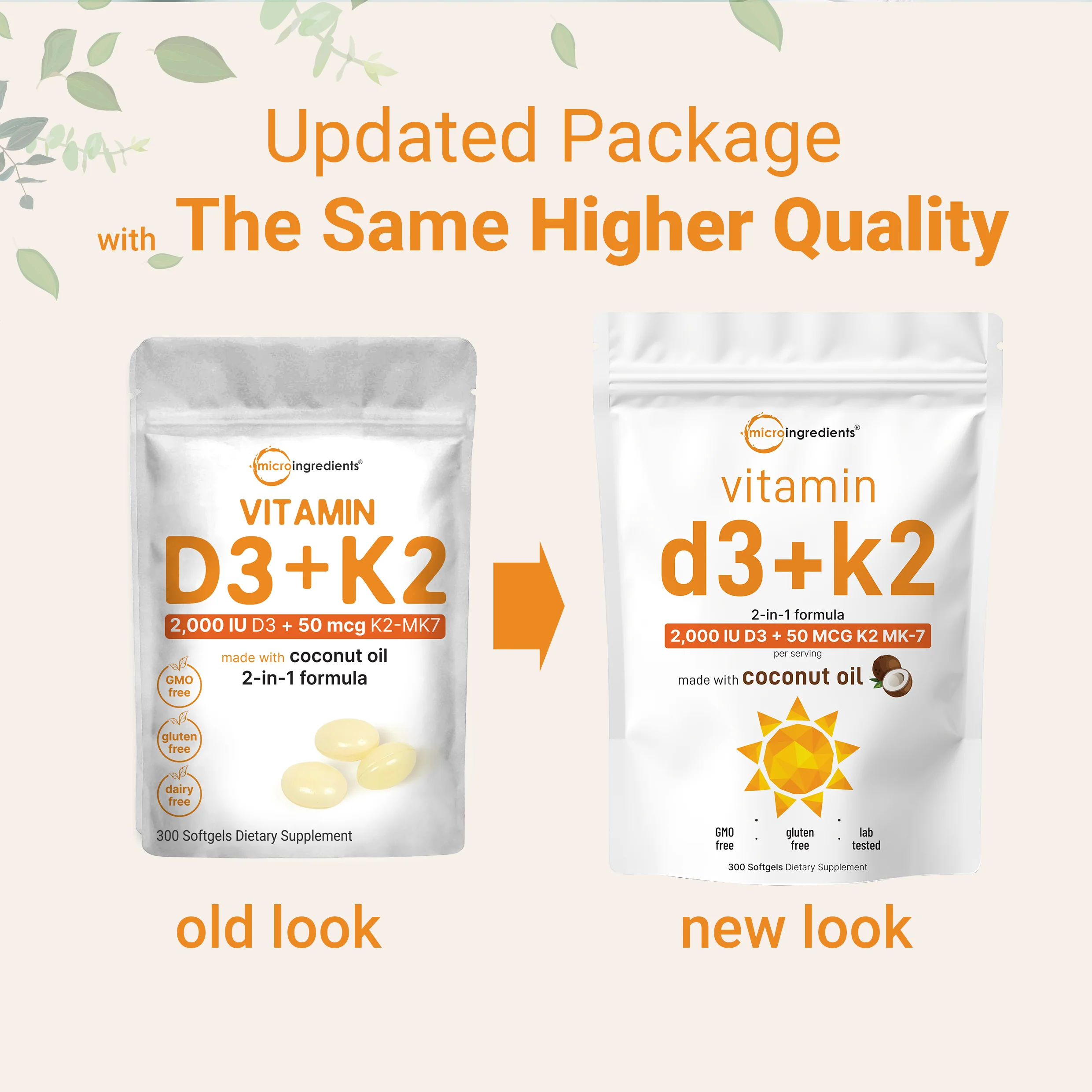 Micro Ingredients Vitamin D3 K2 5000IU /2000IU / 1000IU, Infused with Virgin Coconut Oil, 300 Softgels - Image 5