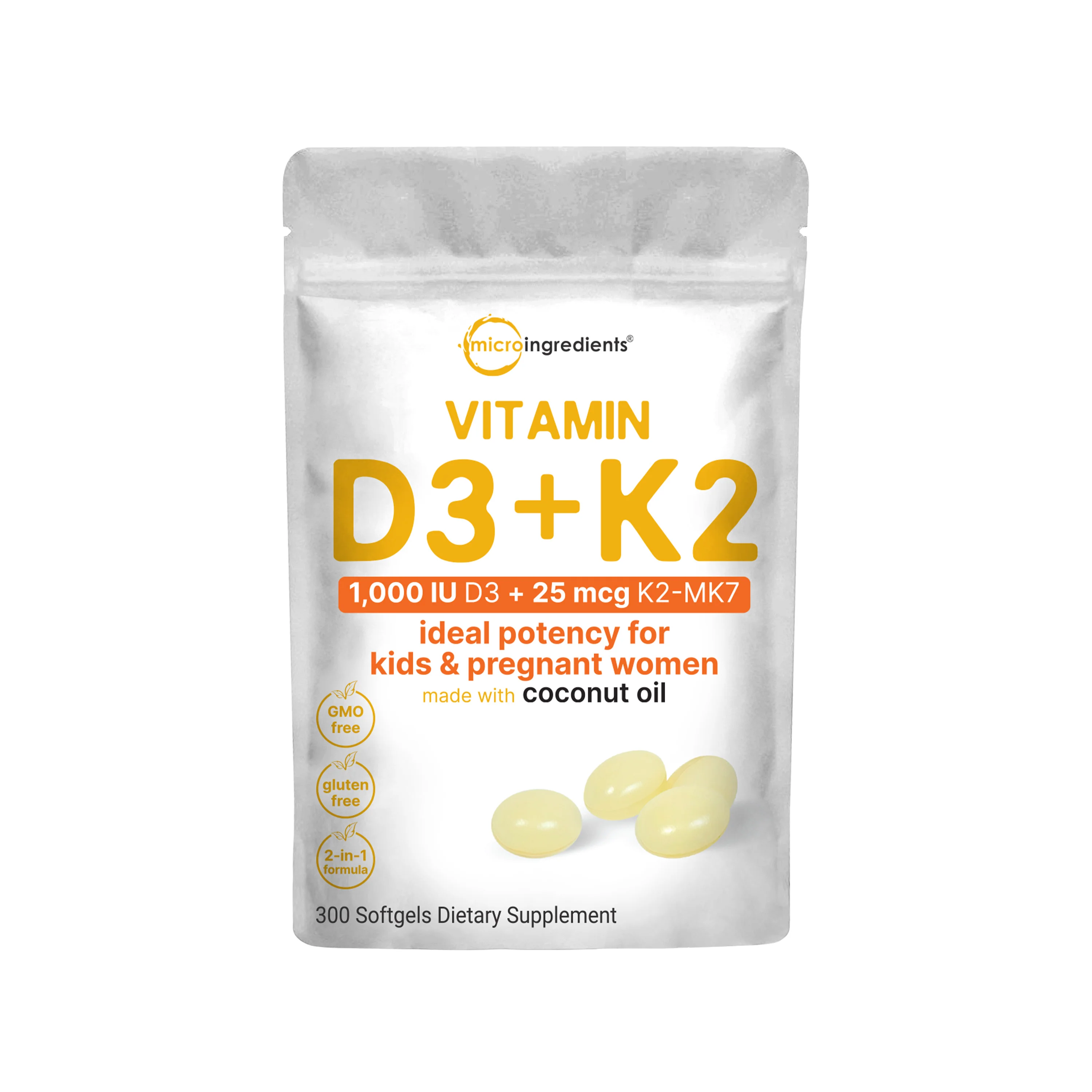 Micro Ingredients Vitamin D3 K2 5000IU /2000IU / 1000IU, Infused with Virgin Coconut Oil, 300 Softgels - Image 6