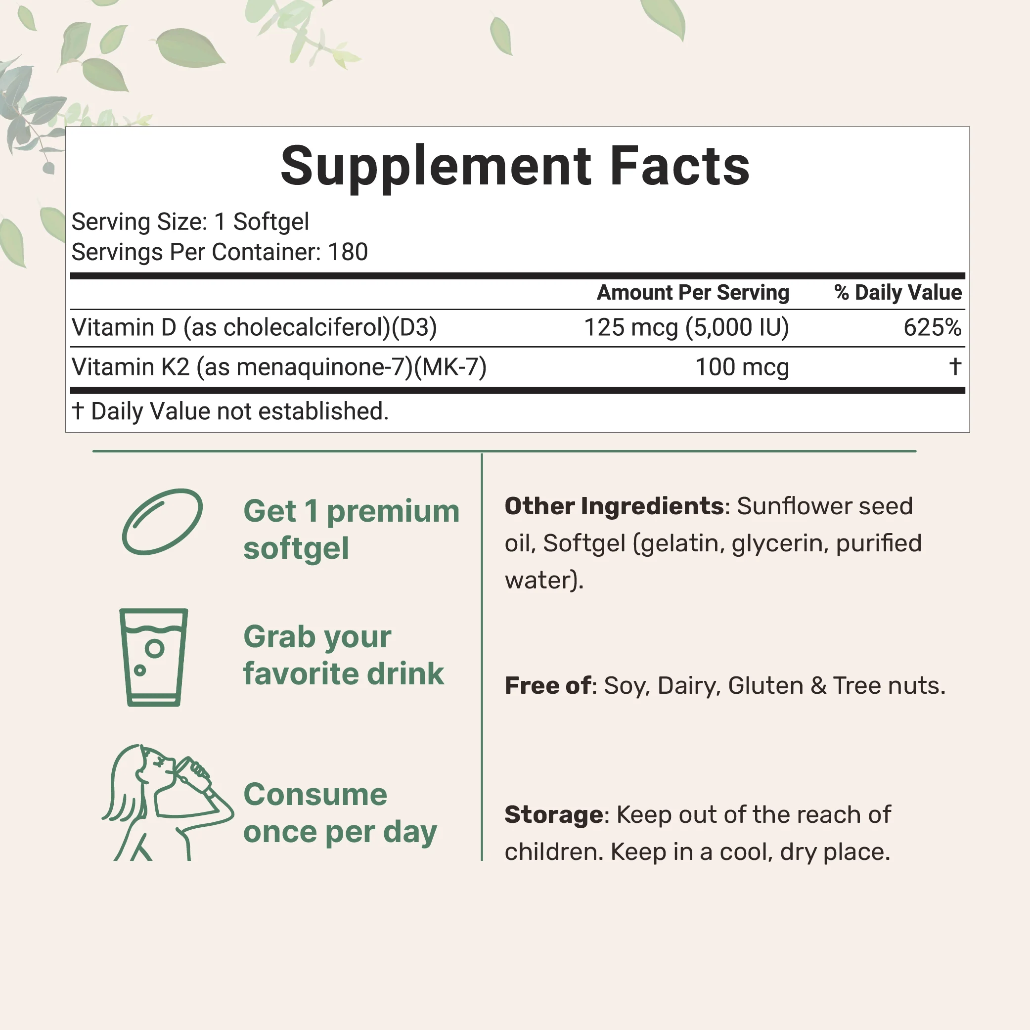 Micro Ingredients Vitamin D3 K2 Softgels 5000IU - Image 4